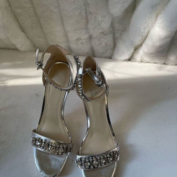 Nine West Engaged silver ankle strap platform sandals with Rhinestones … - Picture 14 of 16